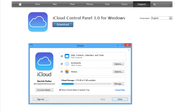 iCloud control panel