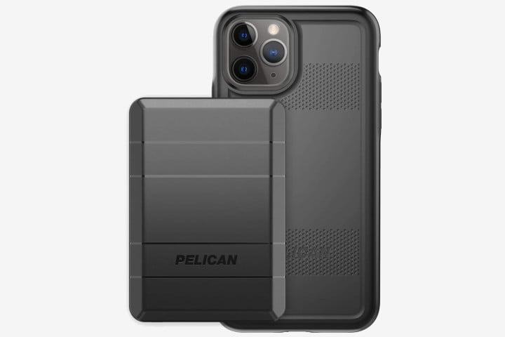 Photo shows an iPhone 11 Pro in a black Pelican Case Protector